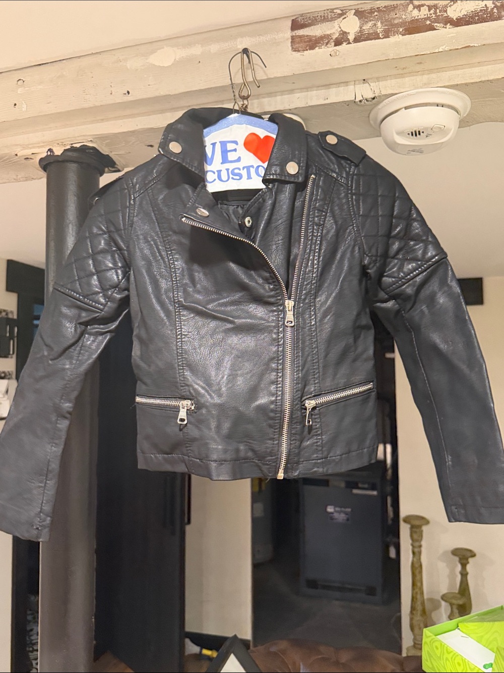Black Quilted Faux Leather Moto Jacket - Brand Ci Sono 
Size 7 girls